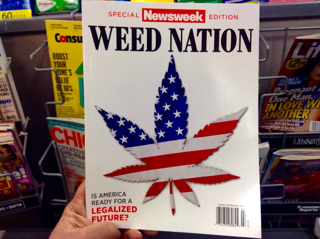 Magazine cover about cannabis legalization on a newsstand